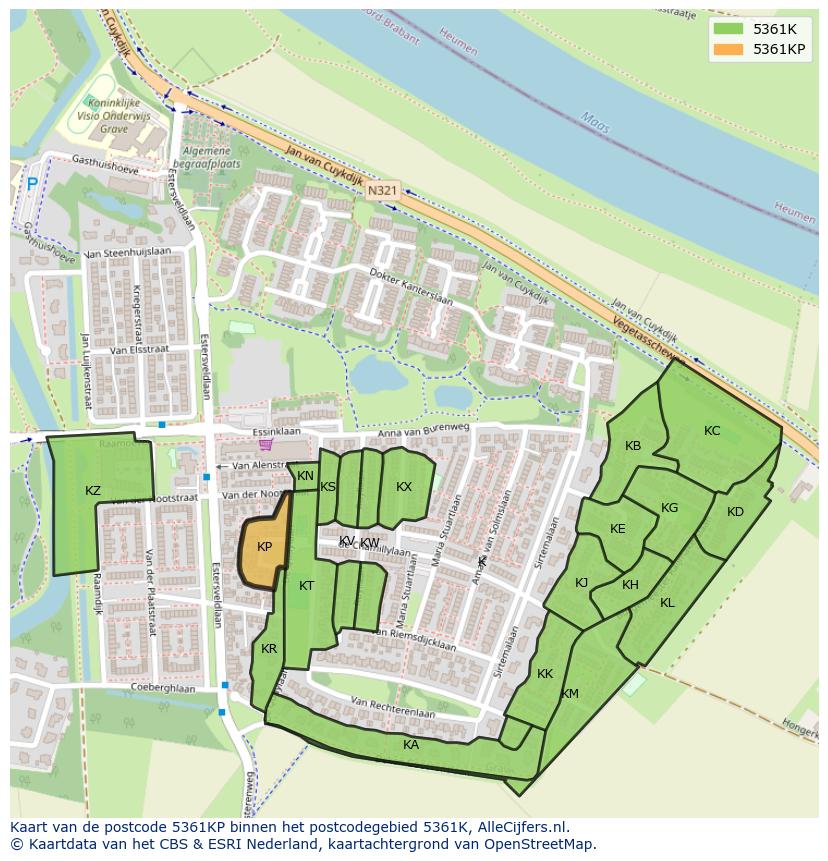 Afbeelding van het postcodegebied 5361 KP op de kaart.