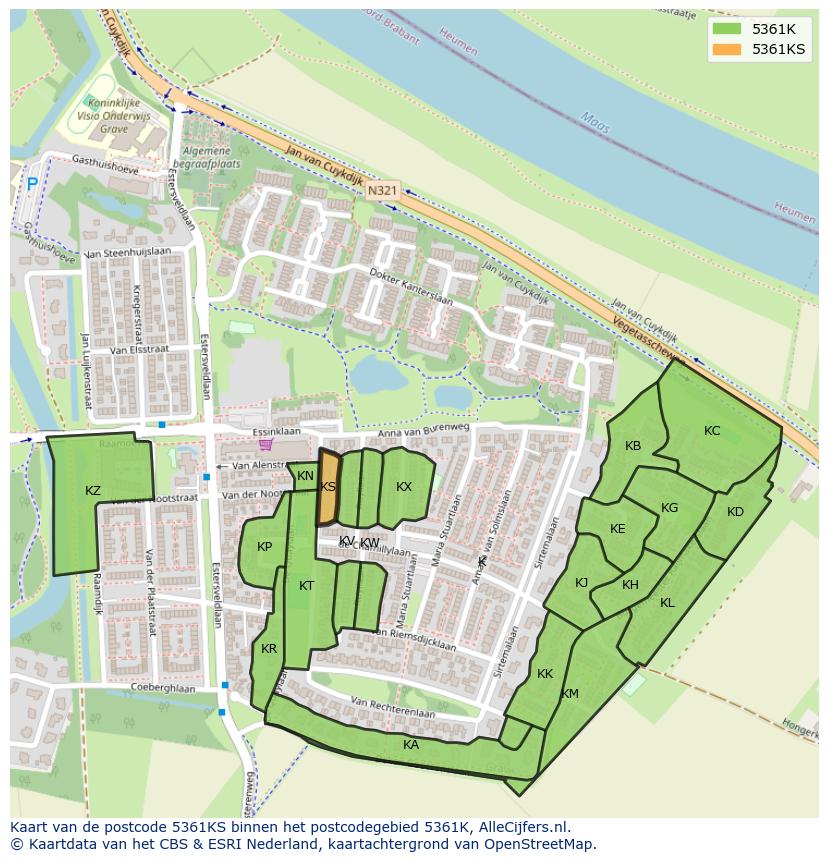 Afbeelding van het postcodegebied 5361 KS op de kaart.