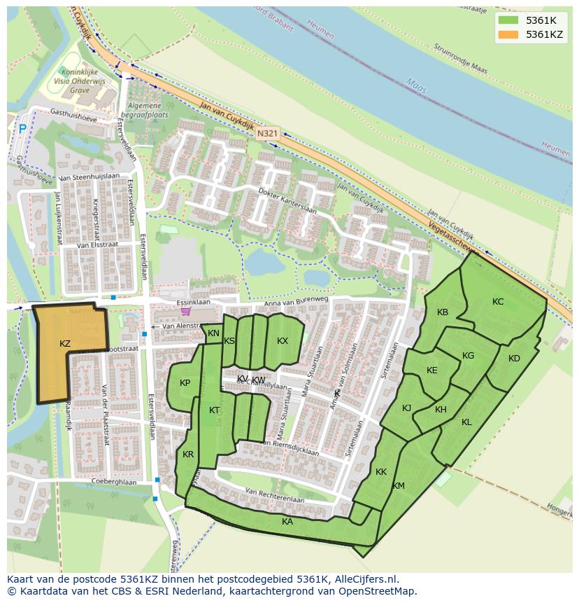 Afbeelding van het postcodegebied 5361 KZ op de kaart.