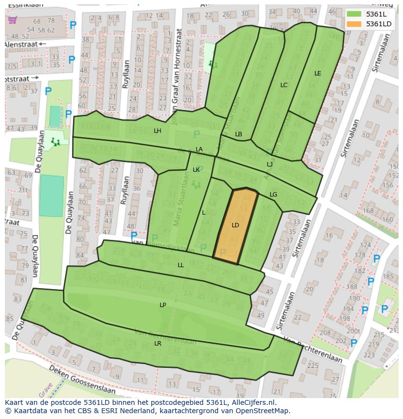 Afbeelding van het postcodegebied 5361 LD op de kaart.