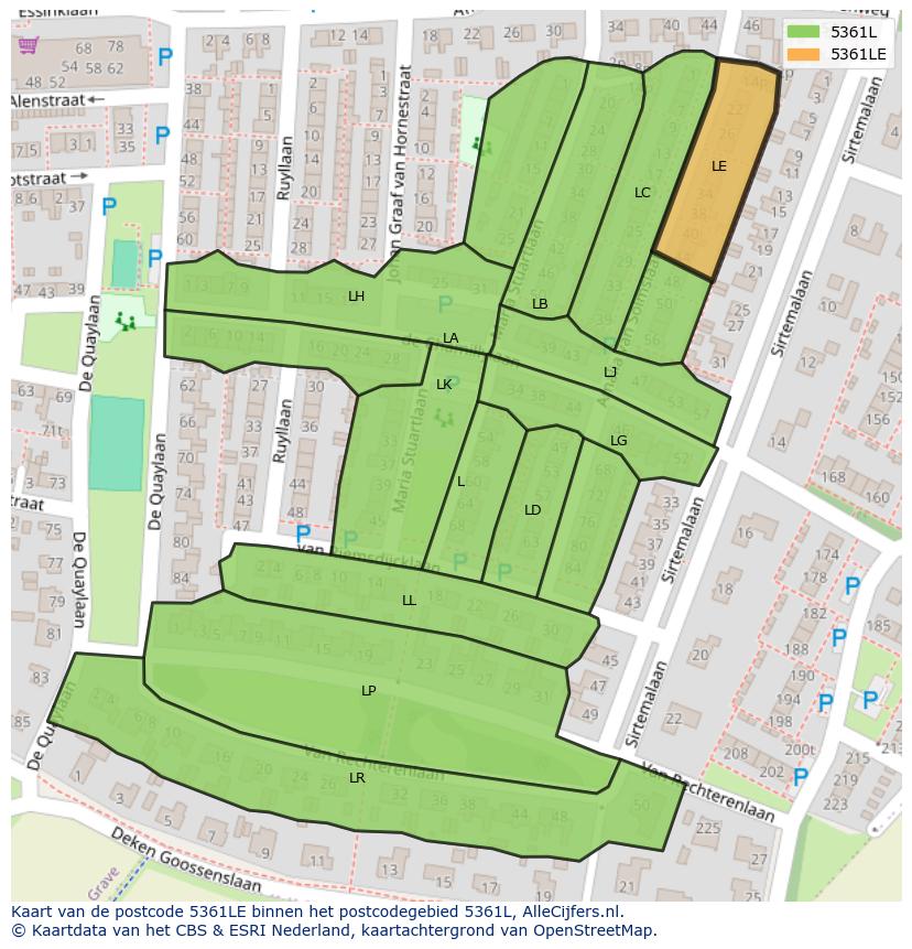 Afbeelding van het postcodegebied 5361 LE op de kaart.