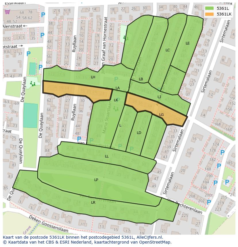 Afbeelding van het postcodegebied 5361 LK op de kaart.