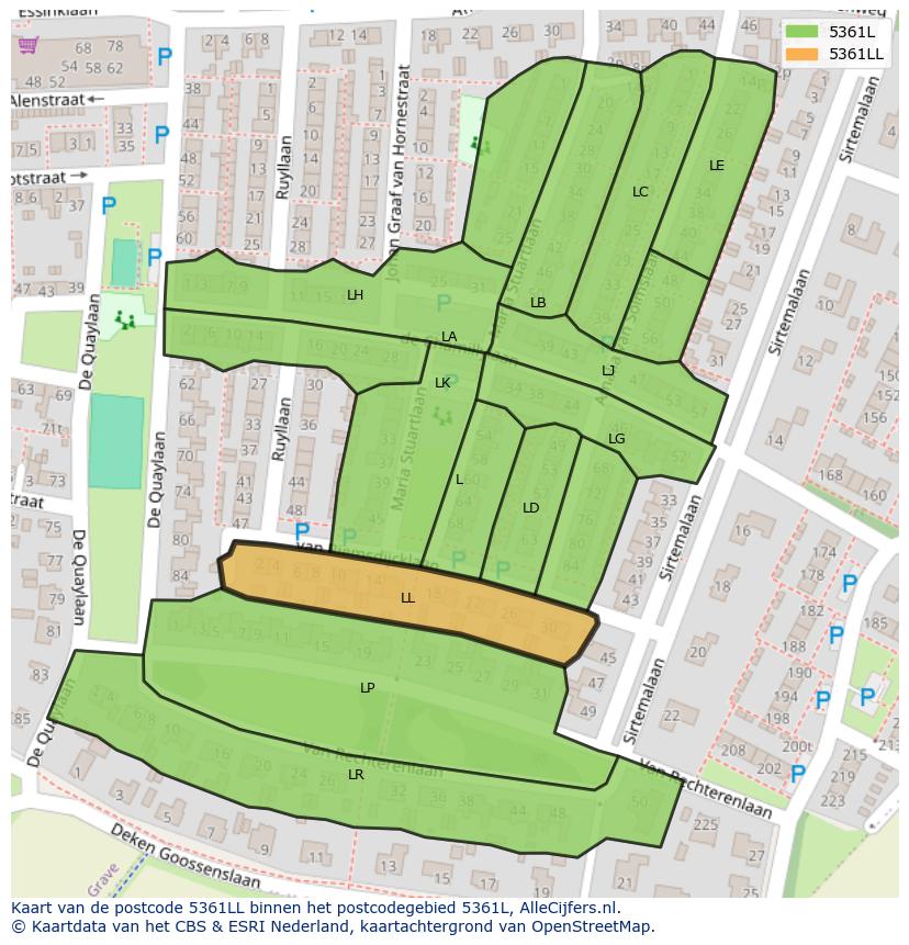 Afbeelding van het postcodegebied 5361 LL op de kaart.