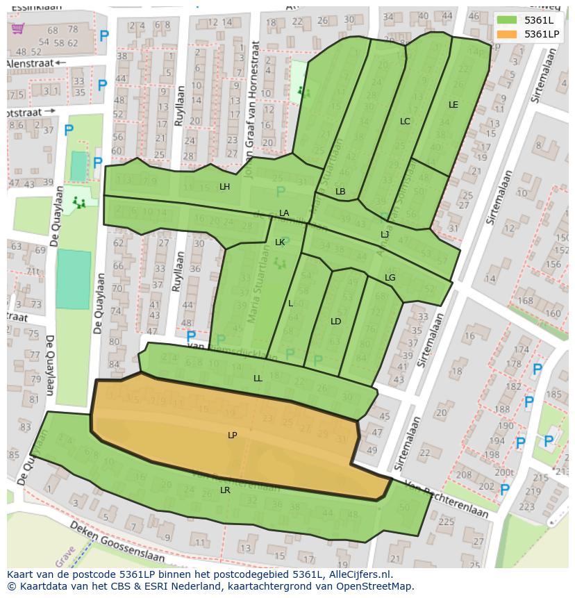 Afbeelding van het postcodegebied 5361 LP op de kaart.