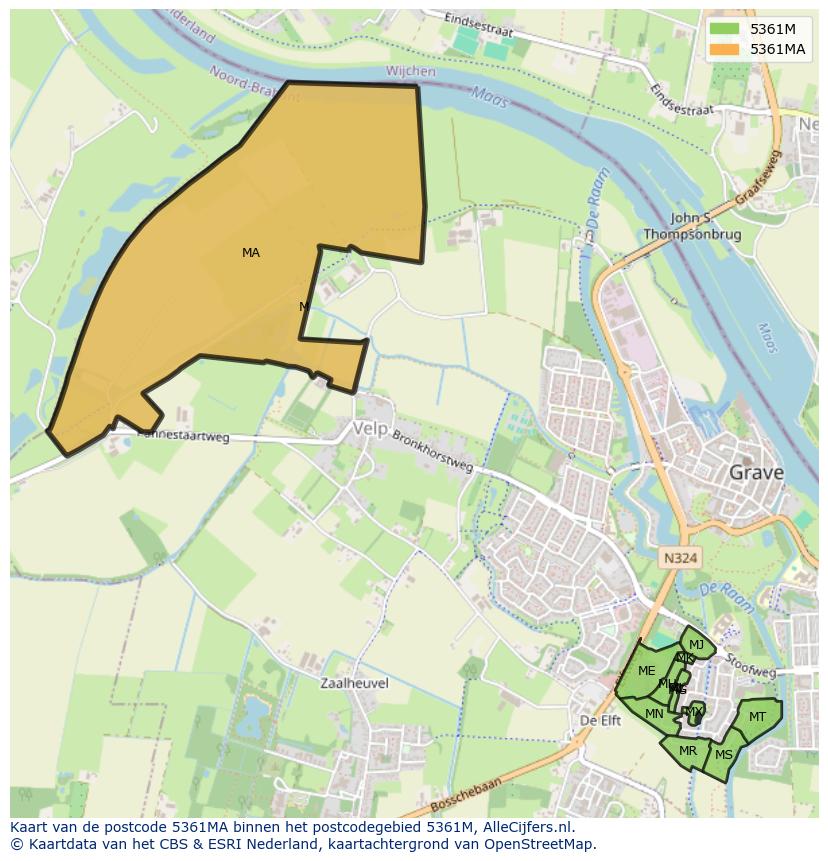 Afbeelding van het postcodegebied 5361 MA op de kaart.