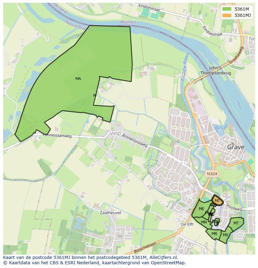 Afbeelding van het postcodegebied 5361 MJ op de kaart.