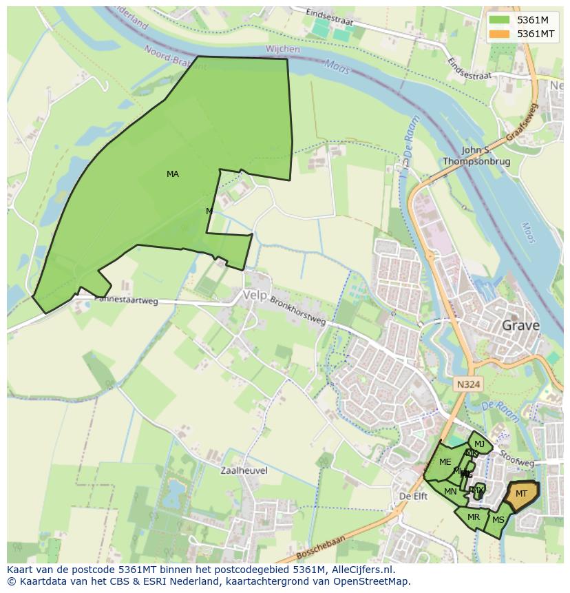 Afbeelding van het postcodegebied 5361 MT op de kaart.