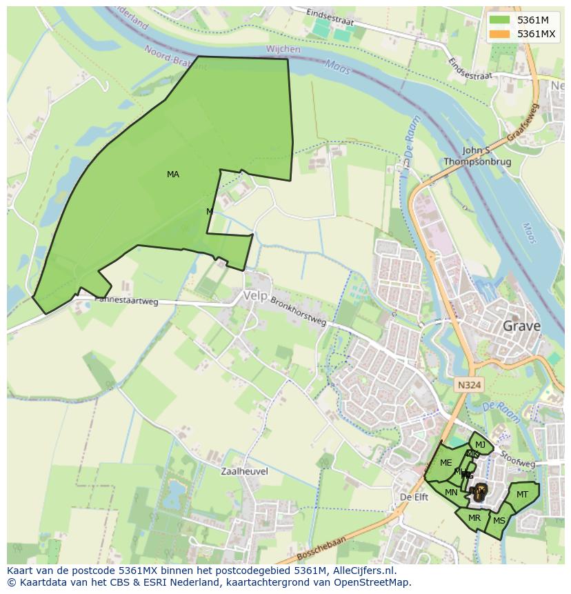 Afbeelding van het postcodegebied 5361 MX op de kaart.