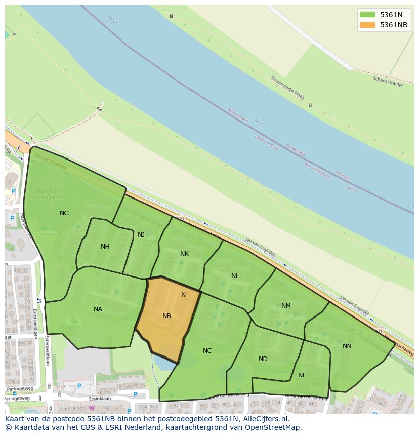 Afbeelding van het postcodegebied 5361 NB op de kaart.