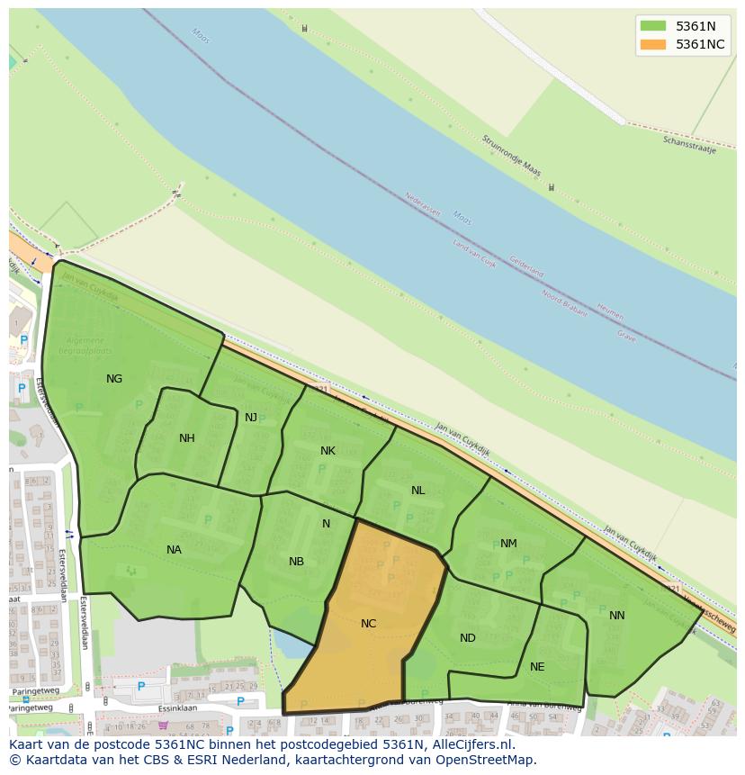 Afbeelding van het postcodegebied 5361 NC op de kaart.