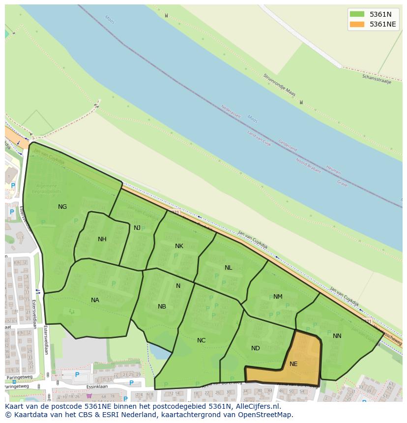 Afbeelding van het postcodegebied 5361 NE op de kaart.