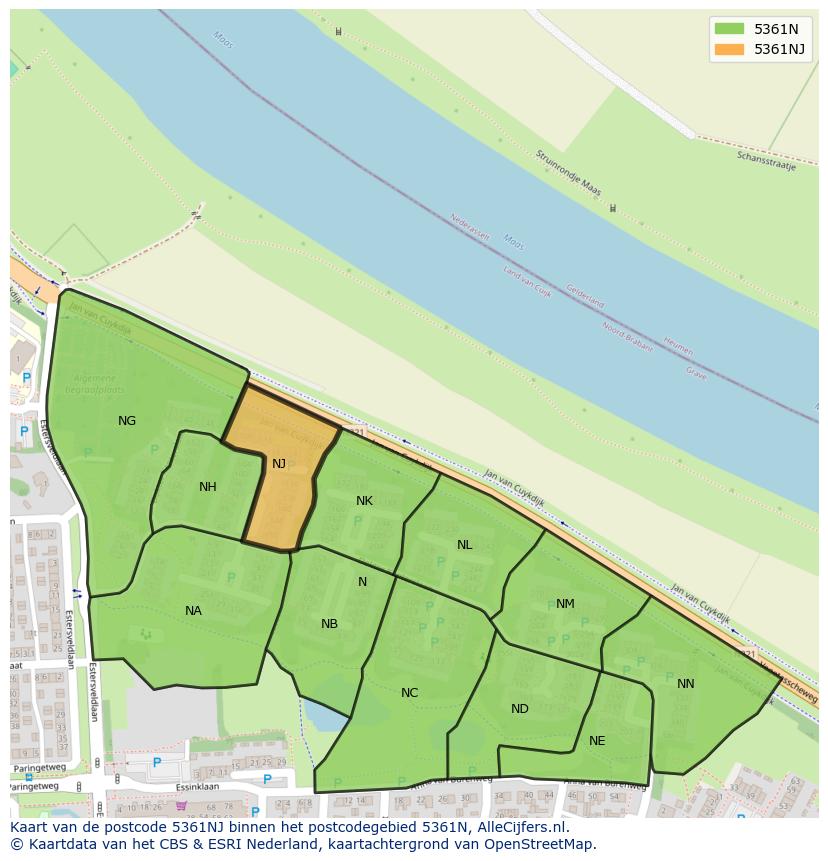 Afbeelding van het postcodegebied 5361 NJ op de kaart.