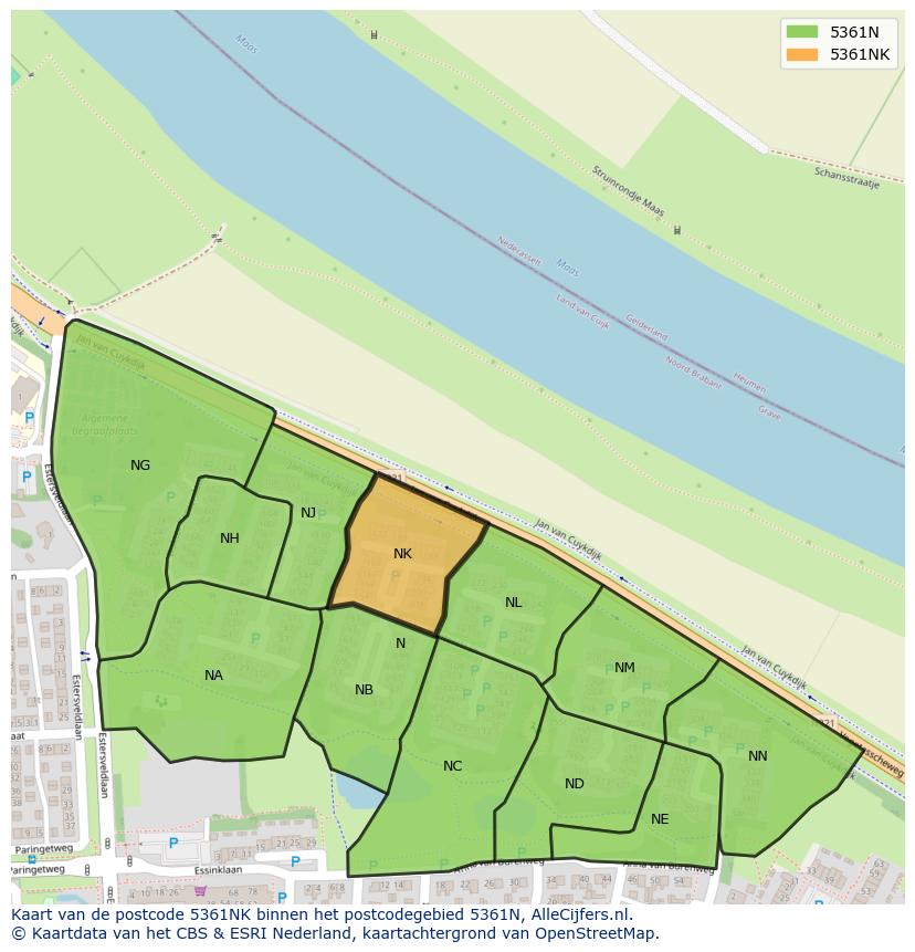 Afbeelding van het postcodegebied 5361 NK op de kaart.