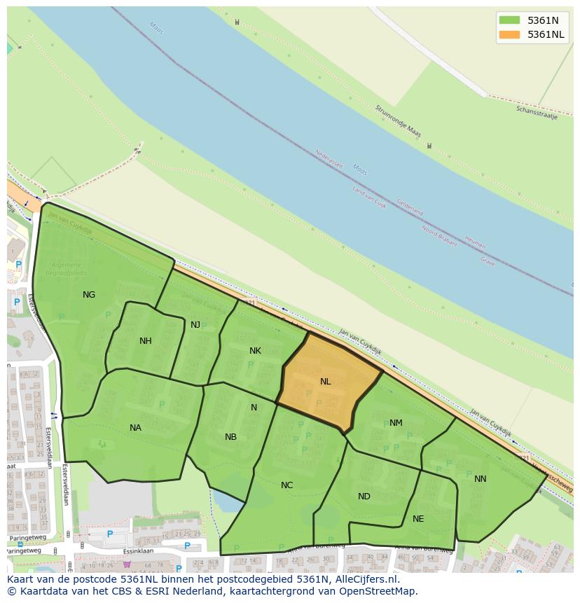 Afbeelding van het postcodegebied 5361 NL op de kaart.