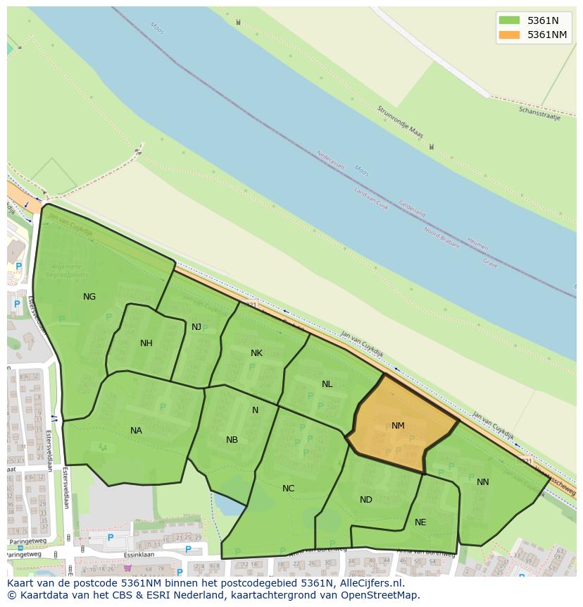 Afbeelding van het postcodegebied 5361 NM op de kaart.