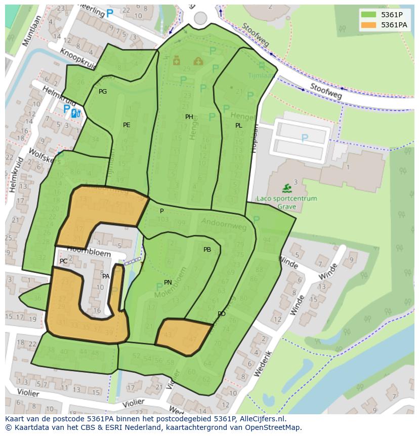 Afbeelding van het postcodegebied 5361 PA op de kaart.