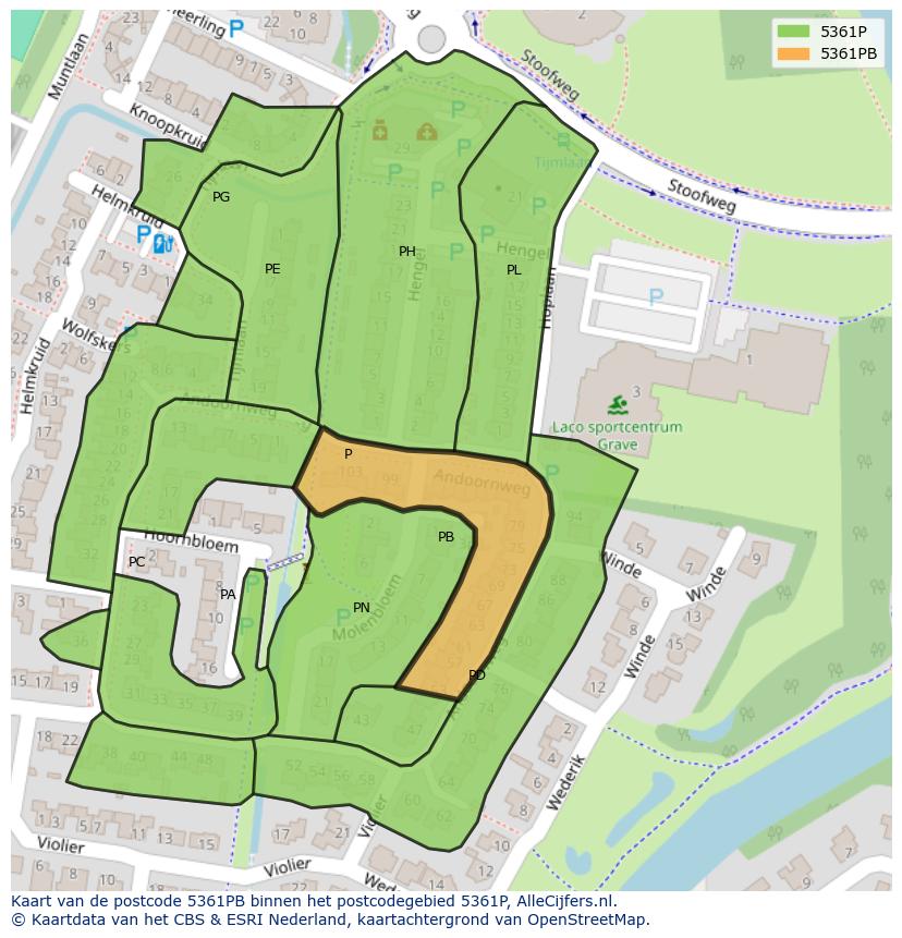 Afbeelding van het postcodegebied 5361 PB op de kaart.