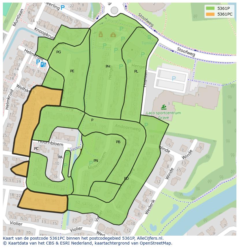 Afbeelding van het postcodegebied 5361 PC op de kaart.