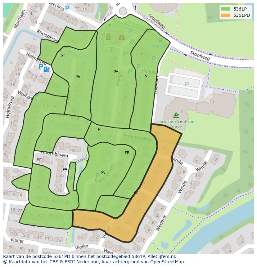 Afbeelding van het postcodegebied 5361 PD op de kaart.