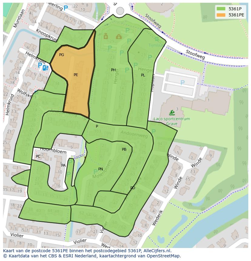Afbeelding van het postcodegebied 5361 PE op de kaart.
