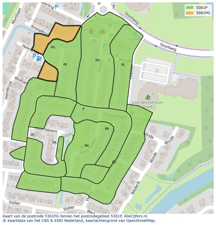 Afbeelding van het postcodegebied 5361 PG op de kaart.