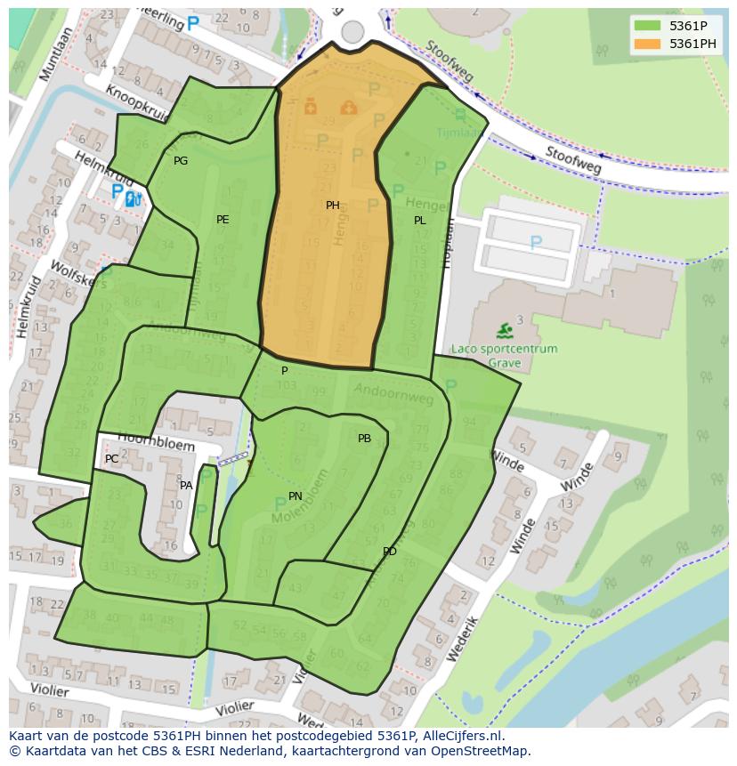 Afbeelding van het postcodegebied 5361 PH op de kaart.