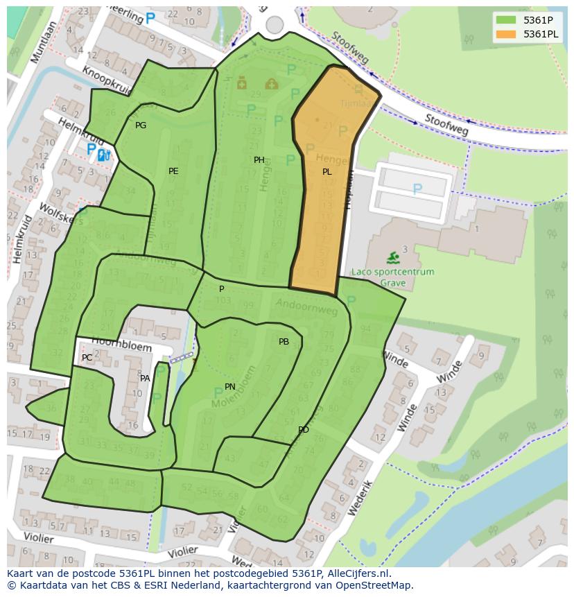 Afbeelding van het postcodegebied 5361 PL op de kaart.
