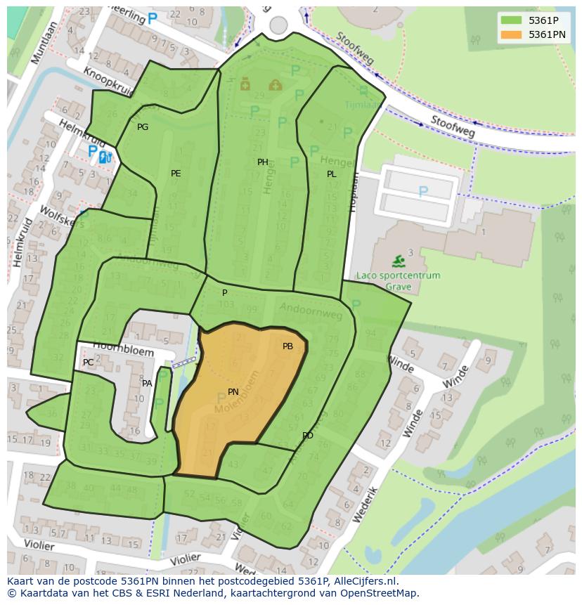 Afbeelding van het postcodegebied 5361 PN op de kaart.