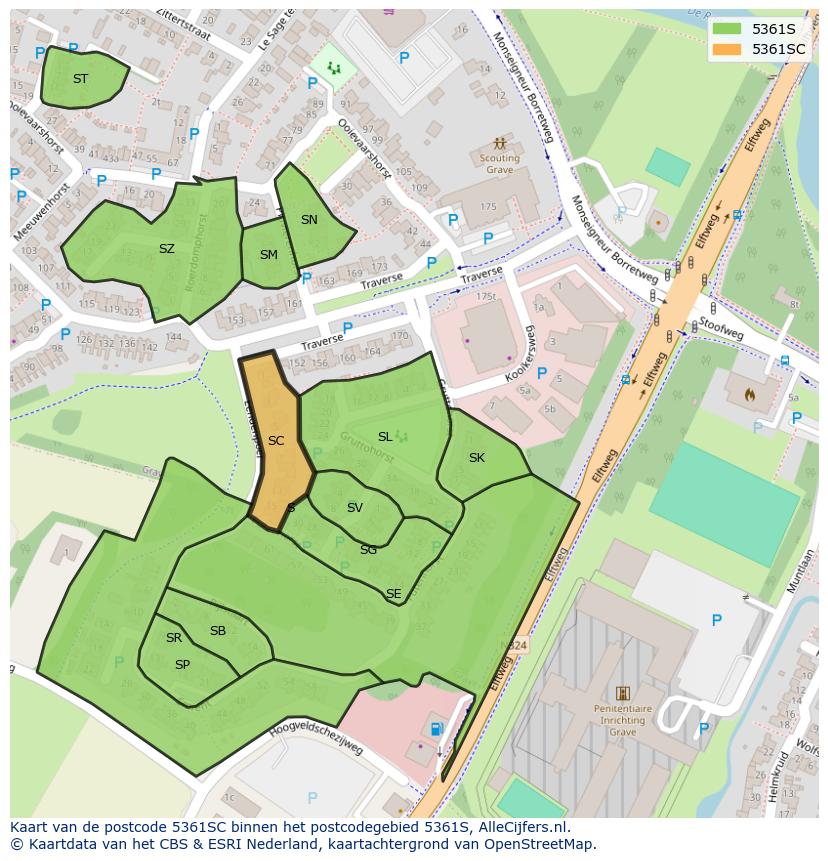 Afbeelding van het postcodegebied 5361 SC op de kaart.