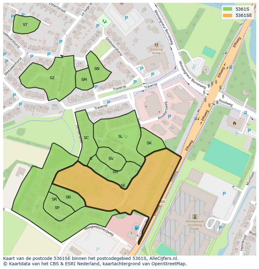 Afbeelding van het postcodegebied 5361 SE op de kaart.