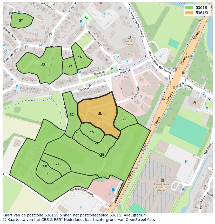 Afbeelding van het postcodegebied 5361 SL op de kaart.