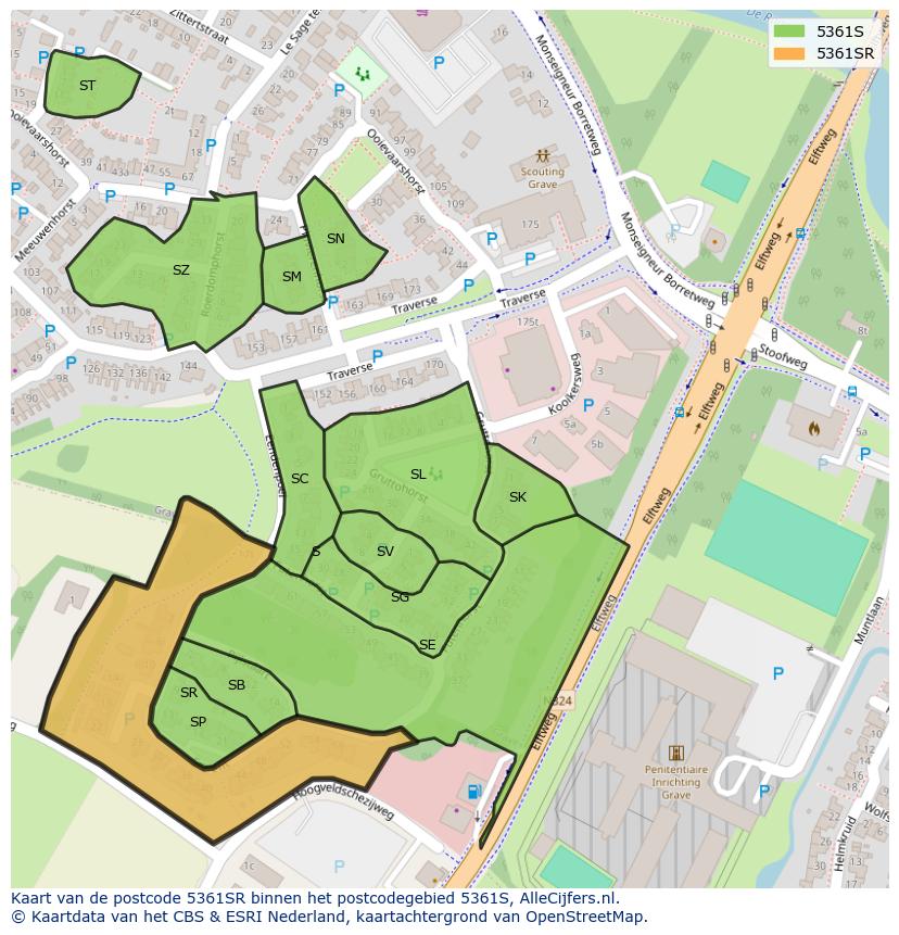 Afbeelding van het postcodegebied 5361 SR op de kaart.