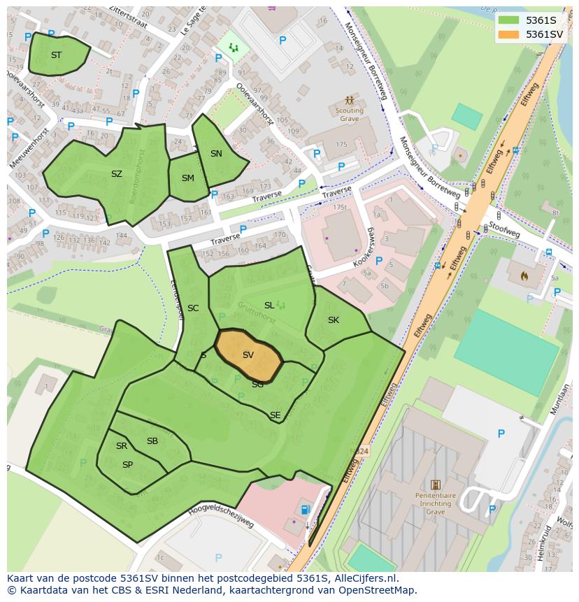 Afbeelding van het postcodegebied 5361 SV op de kaart.