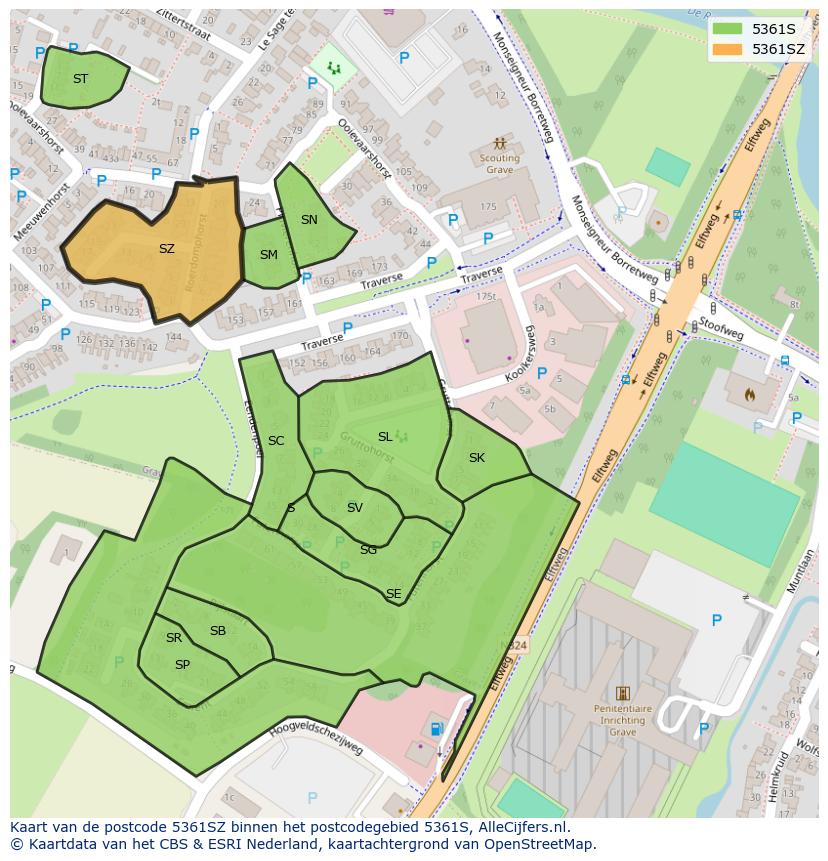 Afbeelding van het postcodegebied 5361 SZ op de kaart.