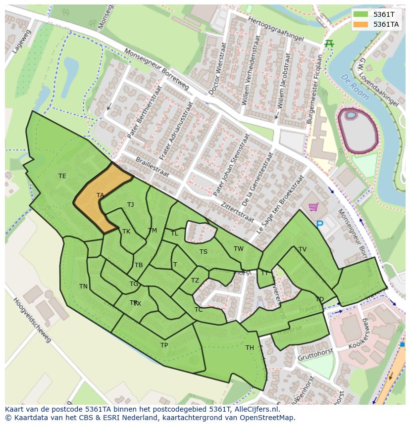 Afbeelding van het postcodegebied 5361 TA op de kaart.