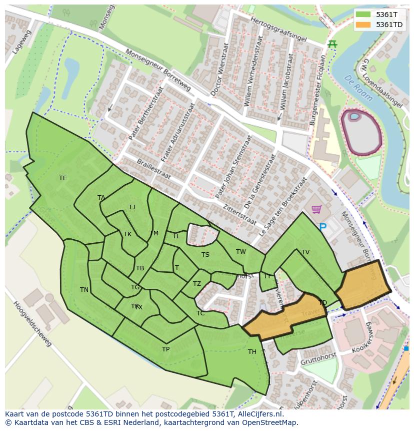 Afbeelding van het postcodegebied 5361 TD op de kaart.