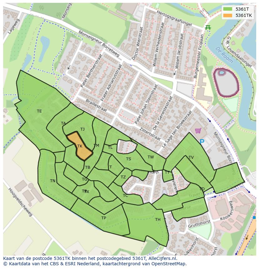 Afbeelding van het postcodegebied 5361 TK op de kaart.