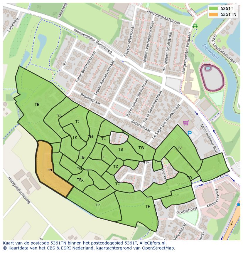 Afbeelding van het postcodegebied 5361 TN op de kaart.