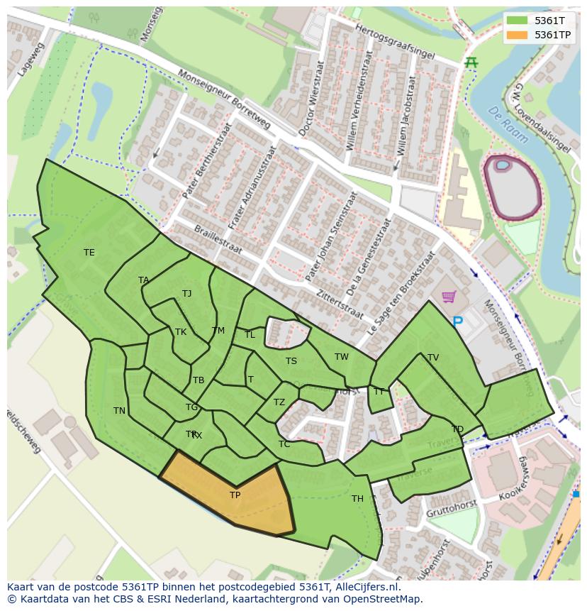 Afbeelding van het postcodegebied 5361 TP op de kaart.