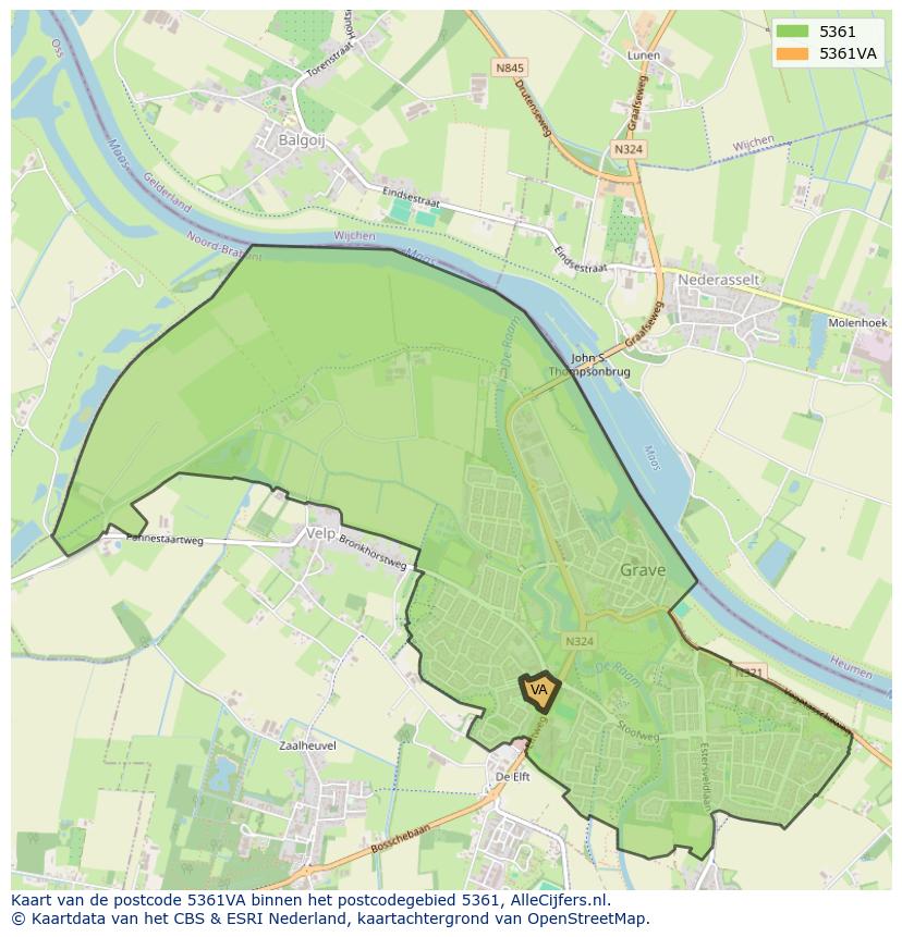 Afbeelding van het postcodegebied 5361 VA op de kaart.