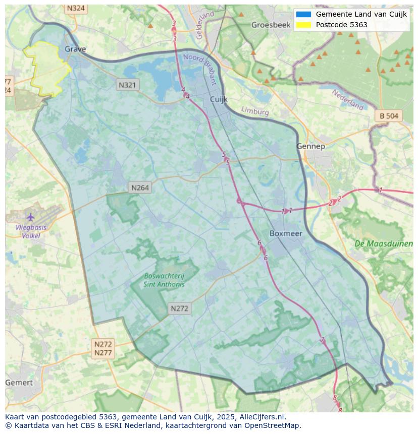 Afbeelding van het postcodegebied 5363 op de kaart.