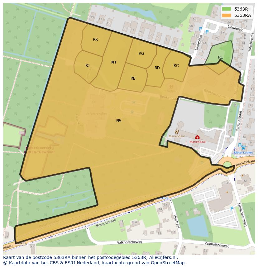 Afbeelding van het postcodegebied 5363 RA op de kaart.