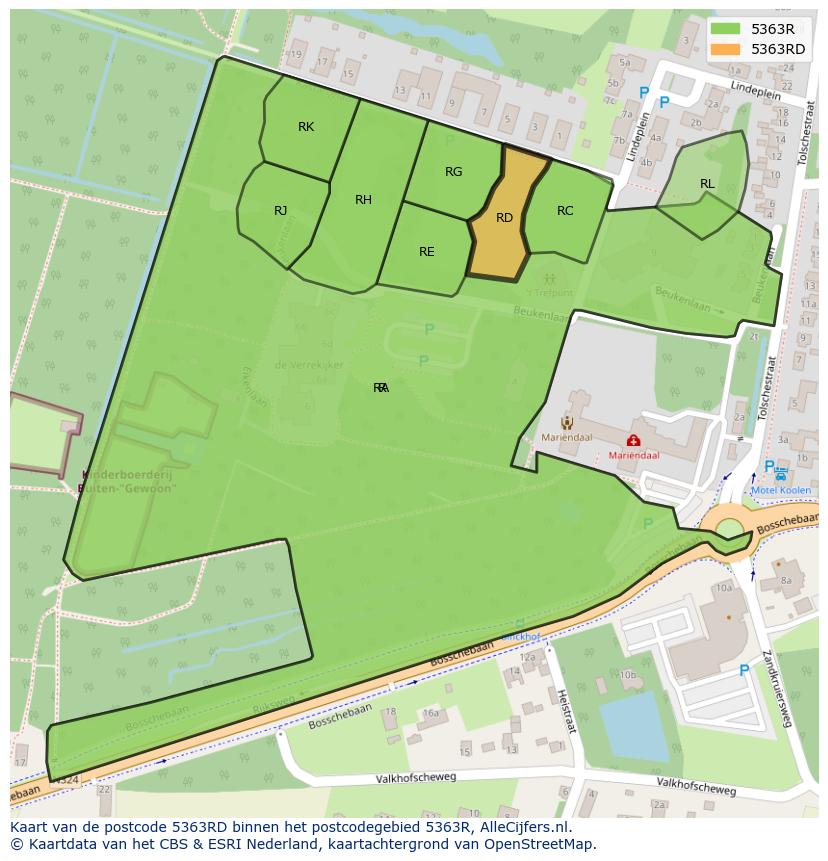 Afbeelding van het postcodegebied 5363 RD op de kaart.