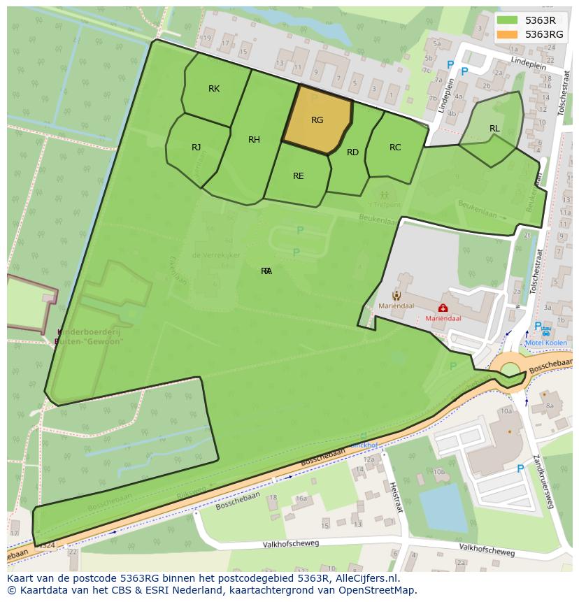 Afbeelding van het postcodegebied 5363 RG op de kaart.