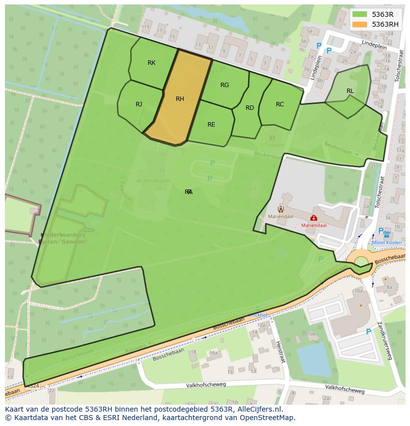 Afbeelding van het postcodegebied 5363 RH op de kaart.