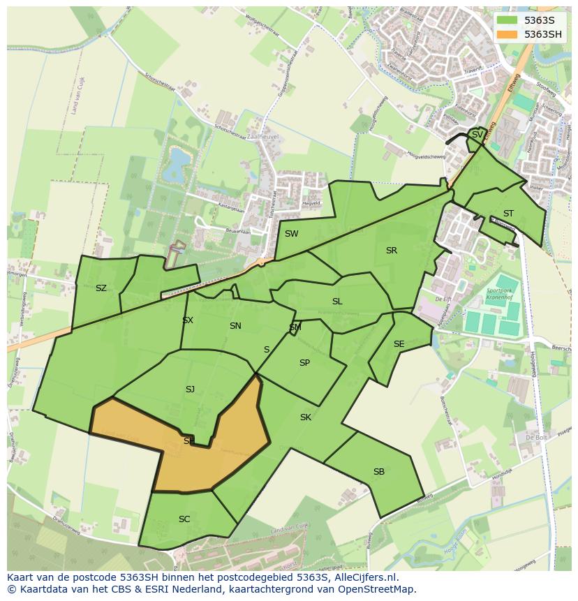 Afbeelding van het postcodegebied 5363 SH op de kaart.