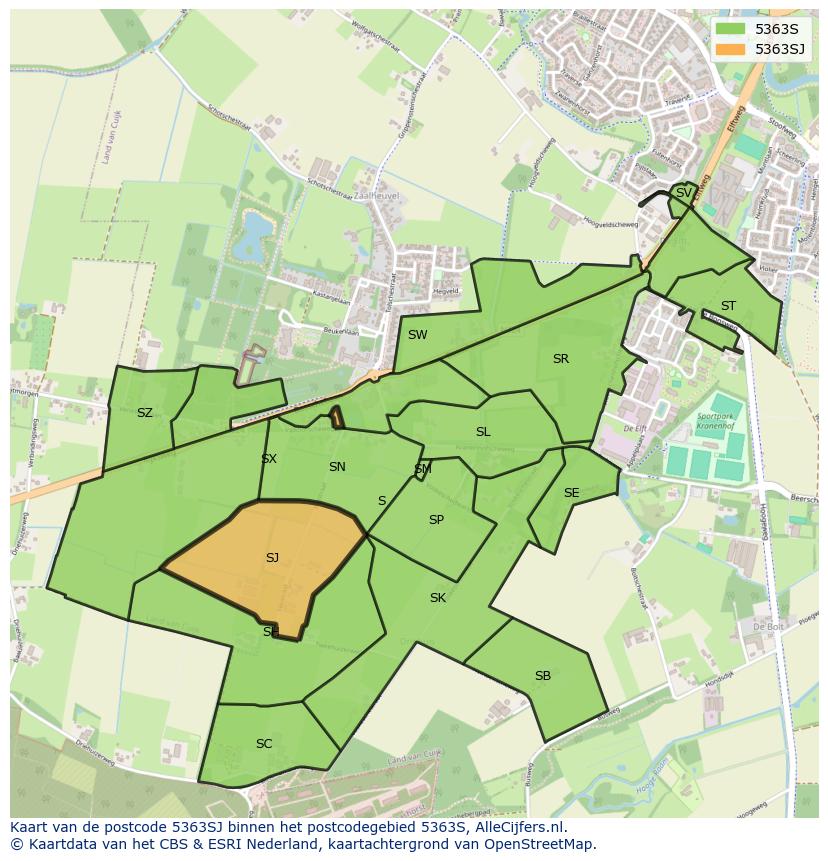 Afbeelding van het postcodegebied 5363 SJ op de kaart.