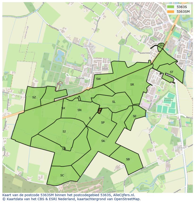 Afbeelding van het postcodegebied 5363 SM op de kaart.