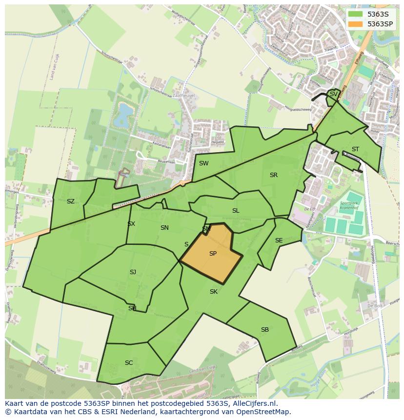 Afbeelding van het postcodegebied 5363 SP op de kaart.