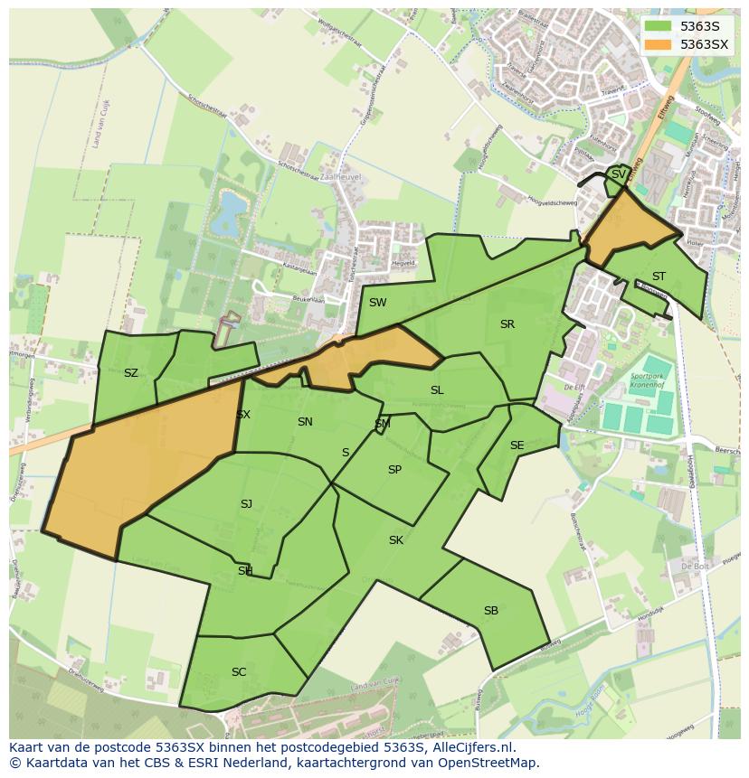 Afbeelding van het postcodegebied 5363 SX op de kaart.